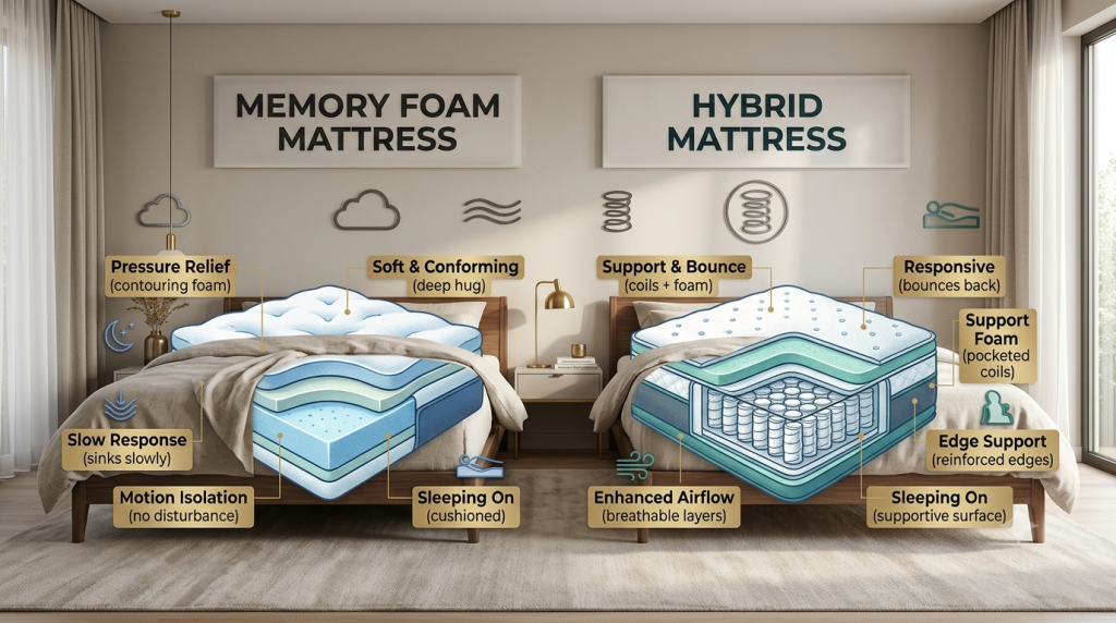 Memory Foam vs Hybrid Mattress